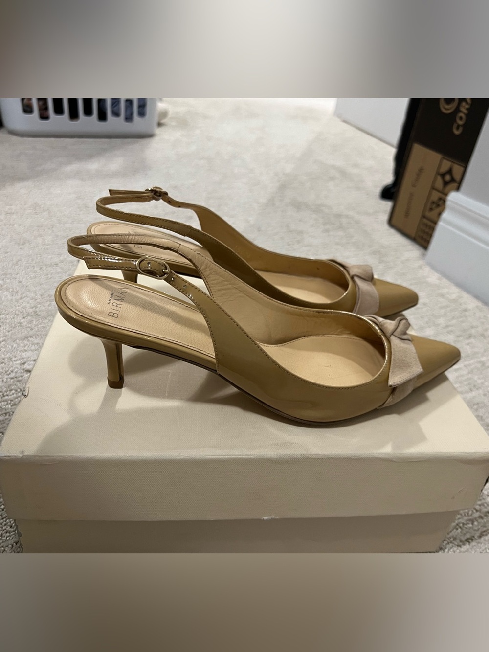 ALEXANDRE BIRMAN Pam SAND PATENT/SAND SUEDE Slingback - Size 40